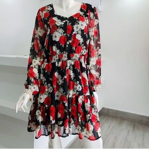 Absolutely Famous Red and White Long Sleeve V-Neck Sundress